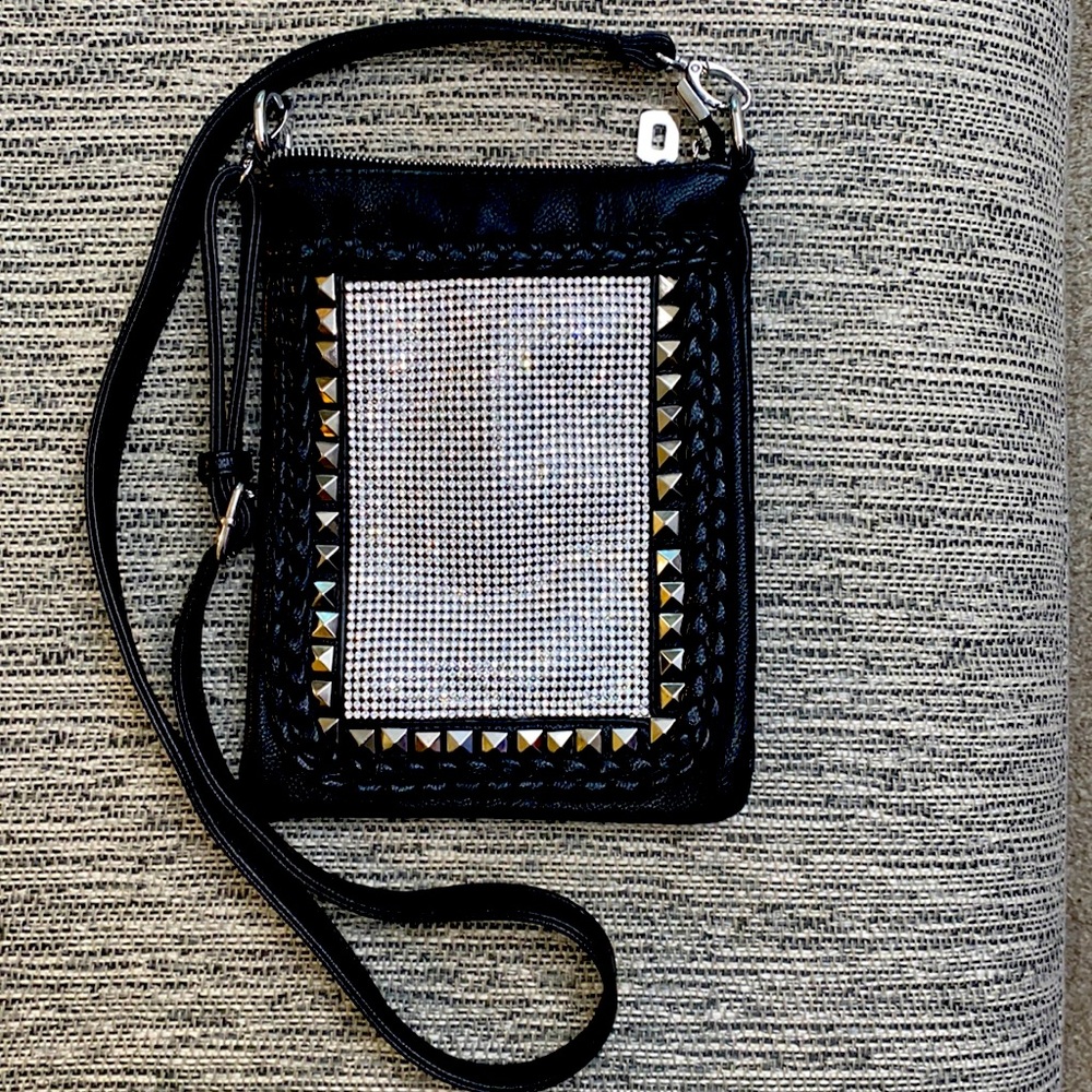 BLING BRAID BLACK CROSS BODY VEGAN LEATHER BAG